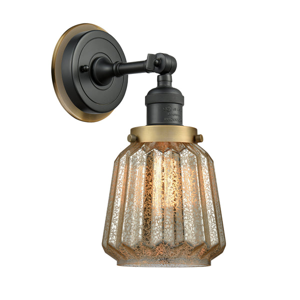 Chatham Sconce shown in the Matte Black finish with a Mercury shade