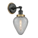 Geneseo Sconce shown in the Matte Black finish with a Clear Crackled shade