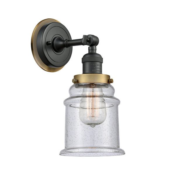Canton Sconce shown in the Matte Black finish with a Seedy shade