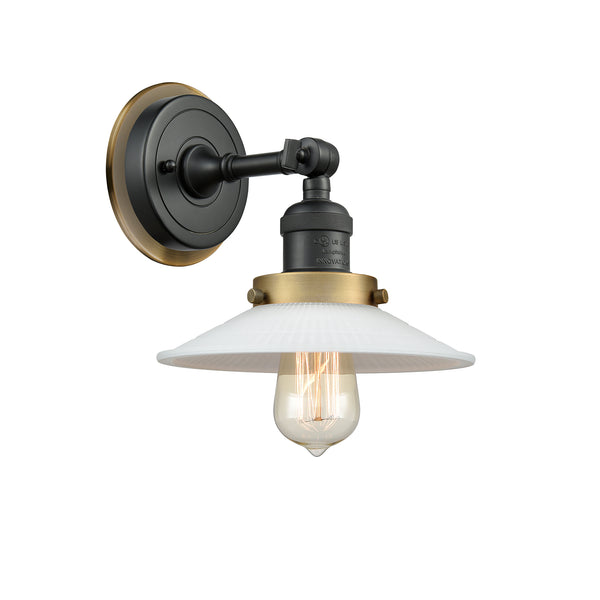 Halophane Sconce shown in the Matte Black finish with a Matte White Halophane shade