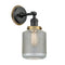 Stanton Sconce shown in the Matte Black finish with a Clear Wire Mesh shade