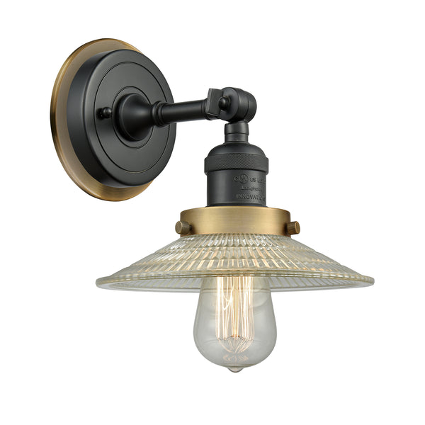 Halophane Sconce shown in the Matte Black finish with a Clear Halophane shade