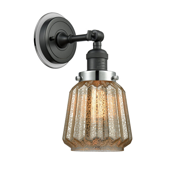 Chatham Sconce shown in the Matte Black finish with a Mercury shade