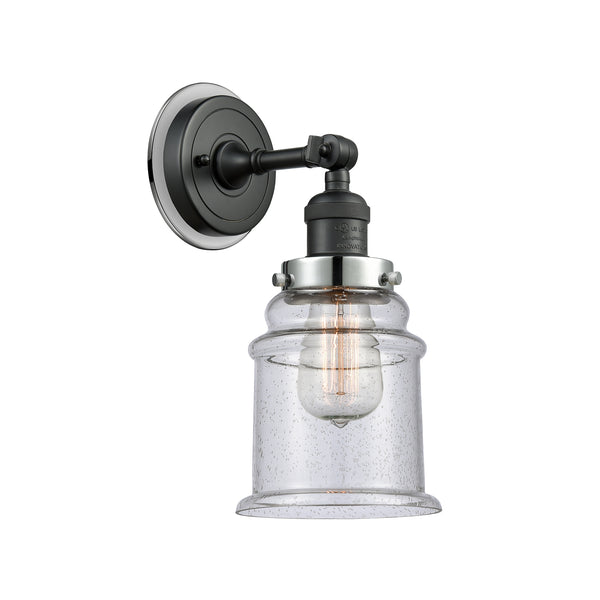 Canton Sconce shown in the Matte Black finish with a Seedy shade