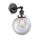 Beacon Sconce shown in the Matte Black finish with a Clear shade