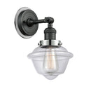 Oxford Sconce shown in the Matte Black finish with a Clear shade