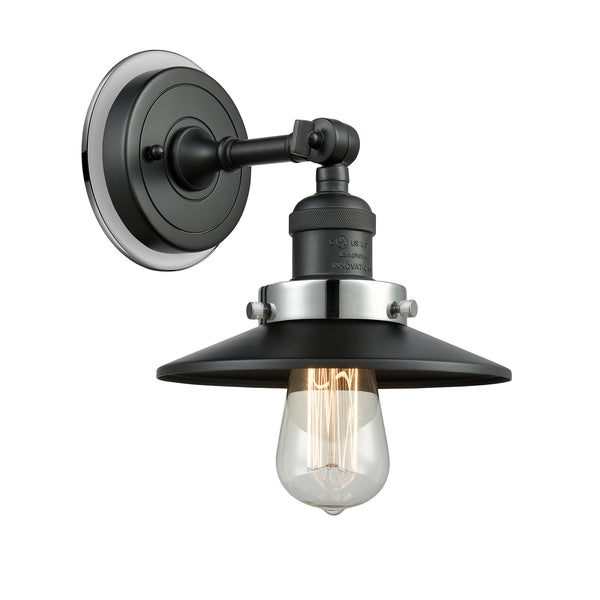Railroad Sconce shown in the Matte Black finish with a Polished Nickel shade