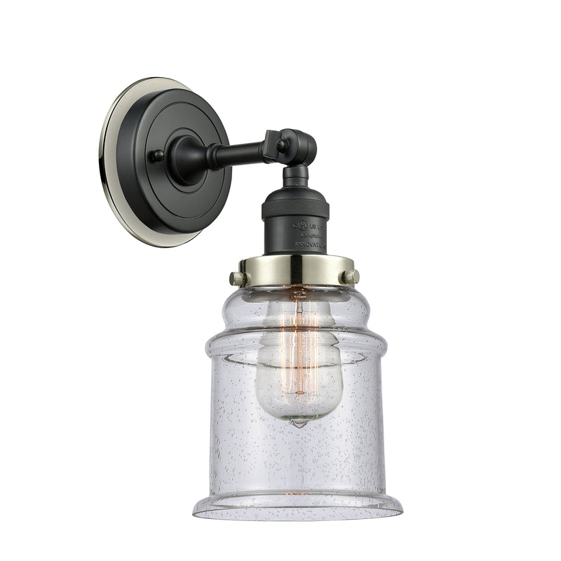 Canton Sconce shown in the Matte Black finish with a Seedy shade