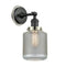 Stanton Sconce shown in the Matte Black finish with a Clear Wire Mesh shade
