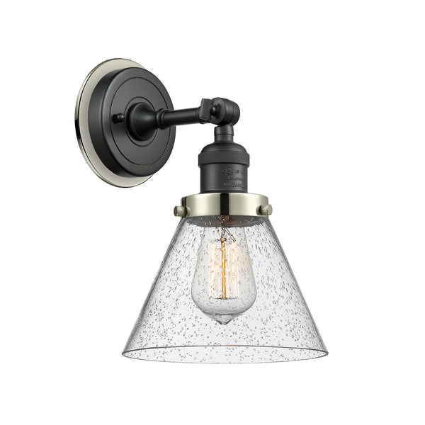 Cone Sconce shown in the Matte Black finish with a Seedy shade