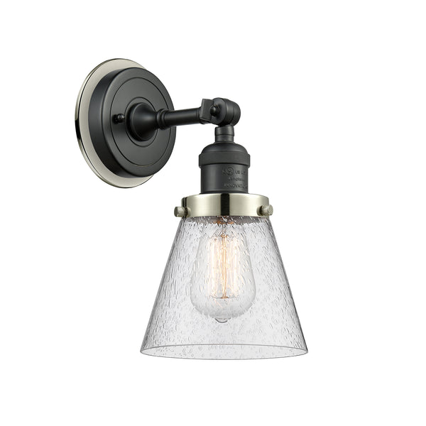 Cone Sconce shown in the Matte Black finish with a Seedy shade