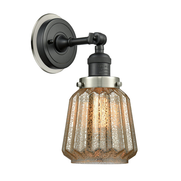 Chatham Sconce shown in the Matte Black finish with a Mercury shade