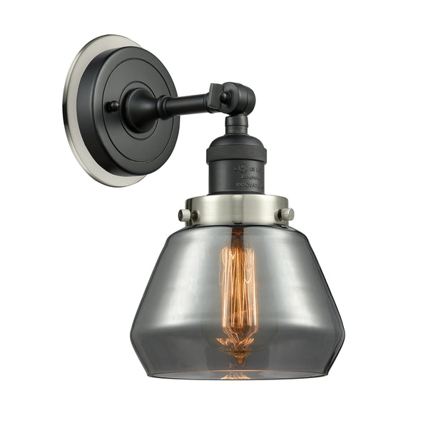 Fulton Sconce shown in the Matte Black finish with a Plated Smoke shade
