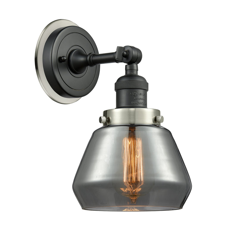 Fulton Sconce shown in the Matte Black finish with a Plated Smoke shade