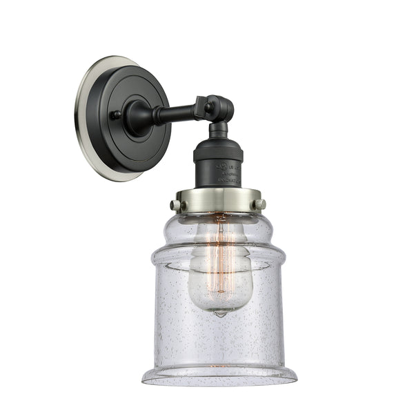 Canton Sconce shown in the Matte Black finish with a Seedy shade