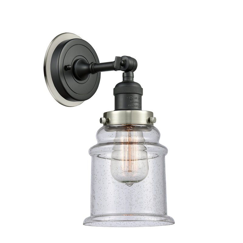 Canton Sconce shown in the Matte Black finish with a Seedy shade