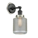 Stanton Sconce shown in the Matte Black finish with a Clear Wire Mesh shade