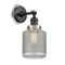Stanton Sconce shown in the Matte Black finish with a Clear Wire Mesh shade