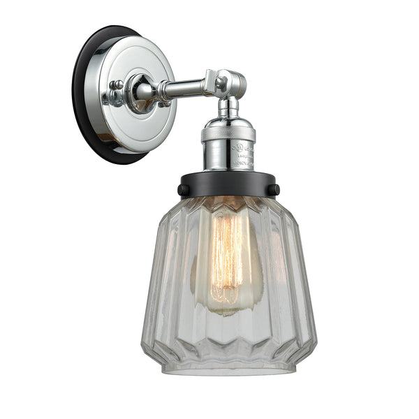 Chatham Sconce shown in the Polished Chrome finish with a Clear shade