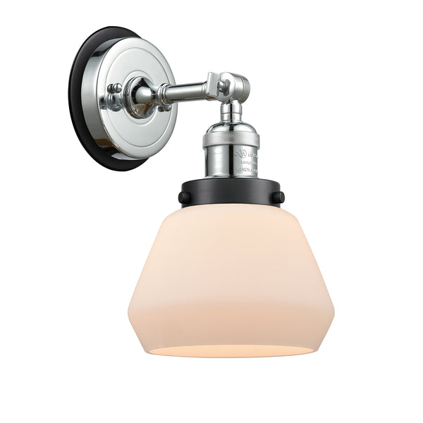 Fulton Sconce shown in the Polished Chrome finish with a Matte White shade
