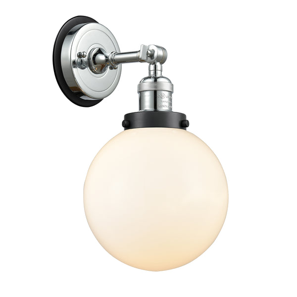 Beacon Sconce shown in the Polished Chrome finish with a Matte White shade