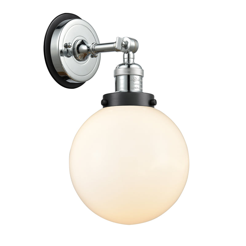 Beacon Sconce shown in the Polished Chrome finish with a Matte White shade