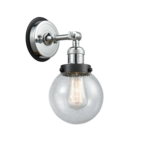 Beacon Sconce shown in the Polished Chrome finish with a Seedy shade