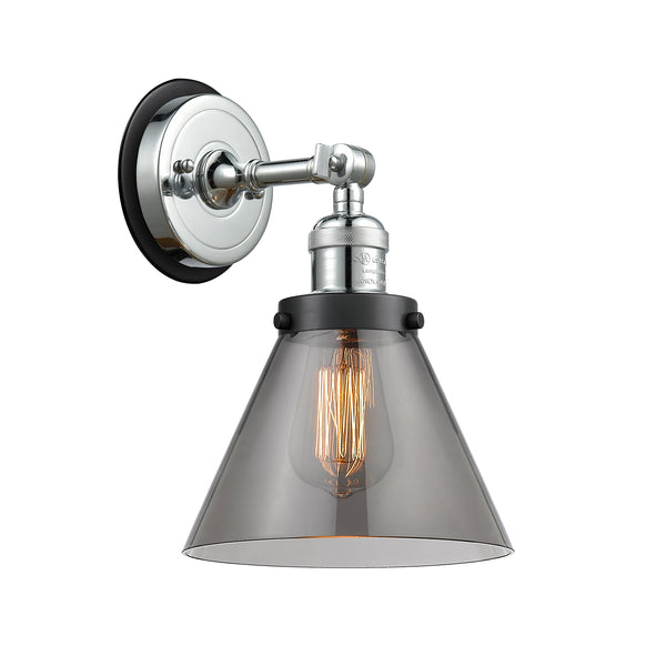 Cone Sconce shown in the Polished Chrome finish with a Plated Smoke shade
