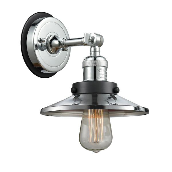 Railroad Sconce shown in the Polished Chrome finish with a Antique Copper shade