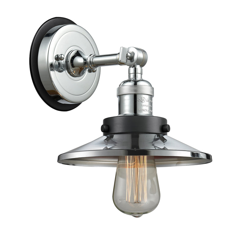 Railroad Sconce shown in the Polished Chrome finish with a Antique Copper shade