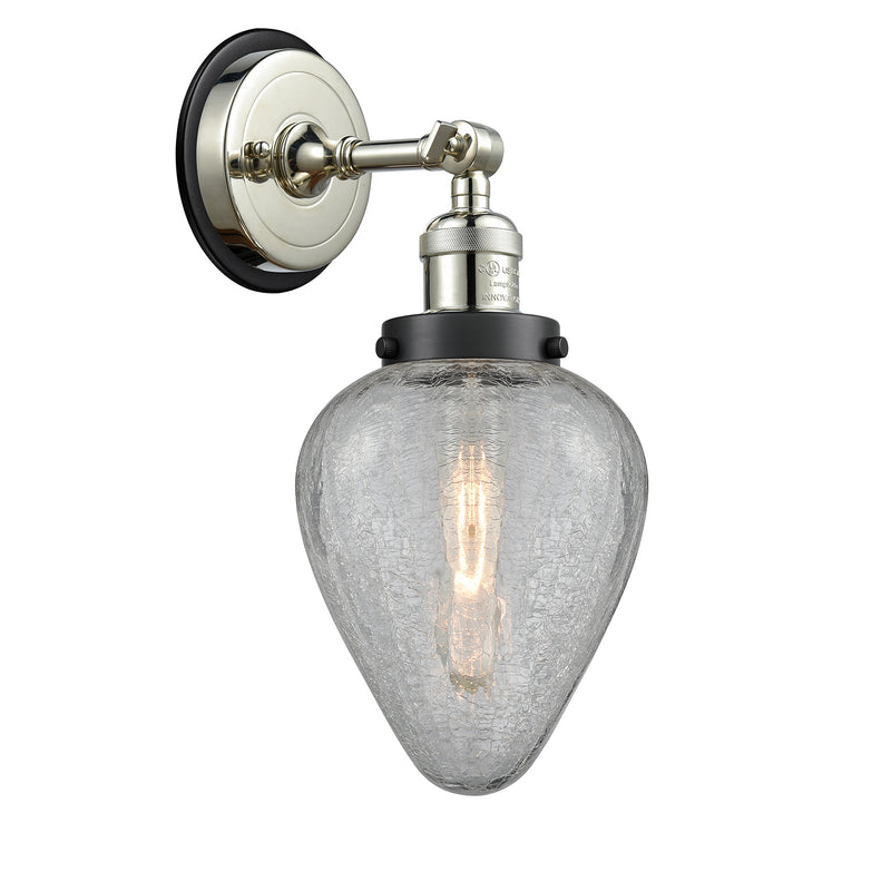 Geneseo Sconce shown in the Polished Nickel finish with a Clear Crackled shade