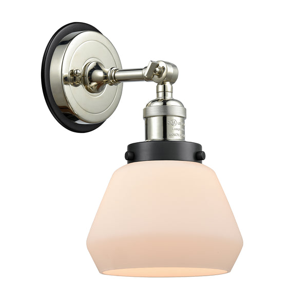 Fulton Sconce shown in the Polished Nickel finish with a Matte White shade