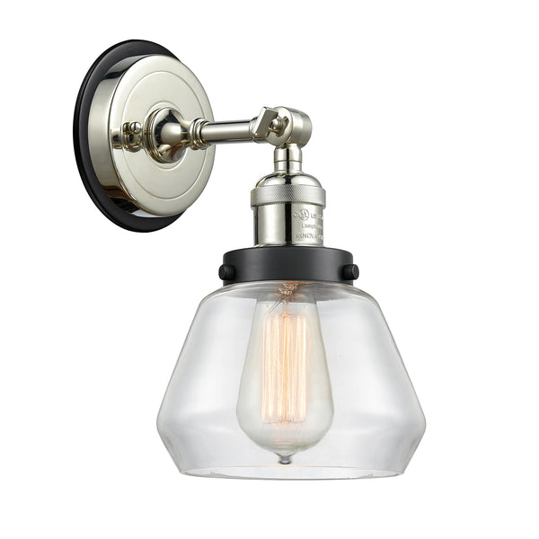 Fulton Sconce shown in the Polished Nickel finish with a Clear shade