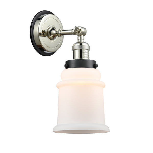 Canton Sconce shown in the Polished Nickel finish with a Matte White shade