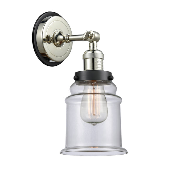 Canton Sconce shown in the Polished Nickel finish with a Clear shade