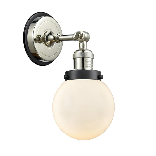 Beacon Sconce shown in the Polished Nickel finish with a Matte White shade