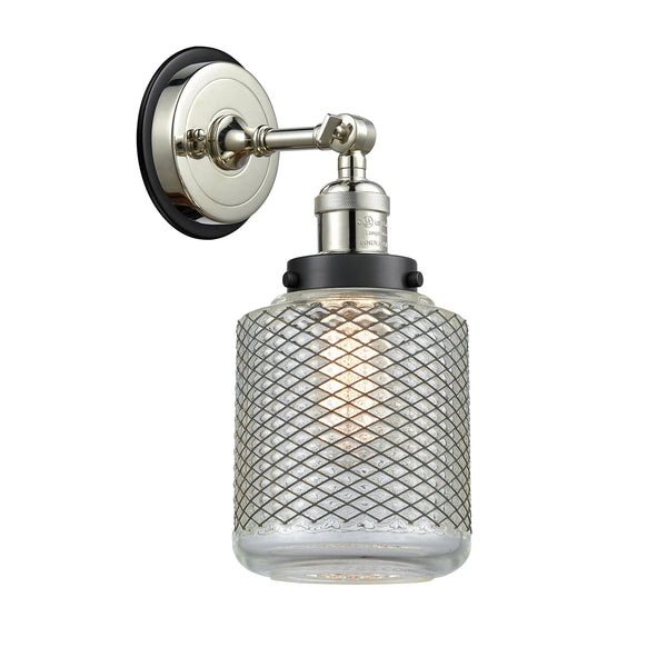 Stanton Sconce shown in the Polished Nickel finish with a Clear Wire Mesh shade