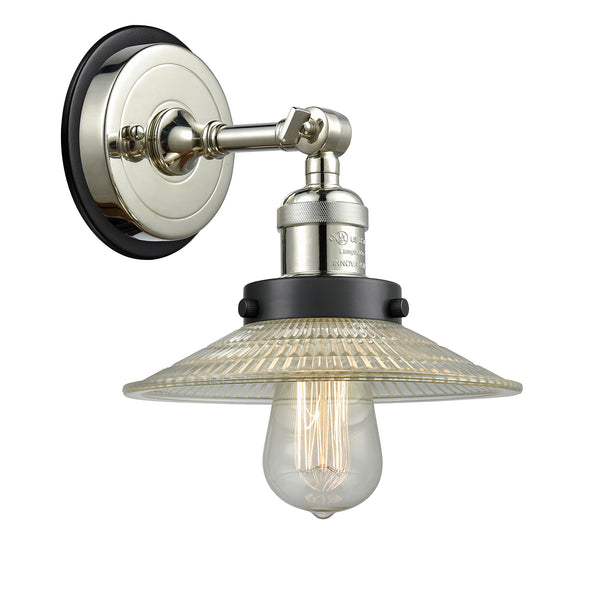 Halophane Sconce shown in the Polished Nickel finish with a Clear Halophane shade