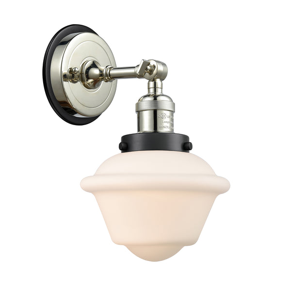 Oxford Sconce shown in the Polished Nickel finish with a Matte White shade