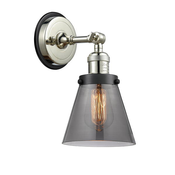 Cone Sconce shown in the Polished Nickel finish with a Plated Smoke shade