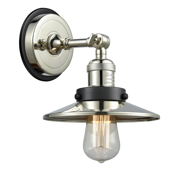 Railroad Sconce shown in the Polished Nickel finish with a Polished Nickel shade