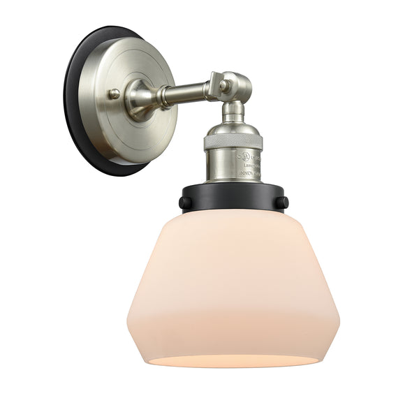 Fulton Sconce shown in the Brushed Satin Nickel finish with a Matte White shade