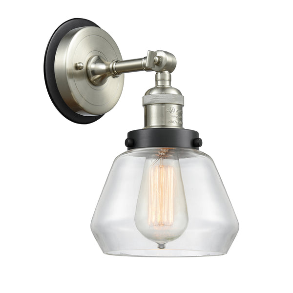 Fulton Sconce shown in the Brushed Satin Nickel finish with a Clear shade