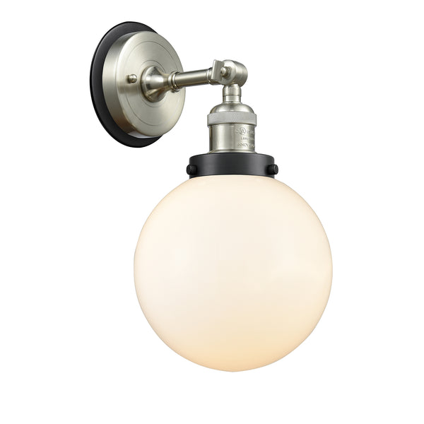 Beacon Sconce shown in the Brushed Satin Nickel finish with a Matte White shade