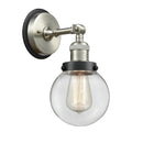 Beacon Sconce shown in the Brushed Satin Nickel finish with a Clear shade