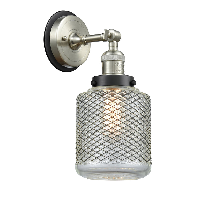 Stanton Sconce shown in the Brushed Satin Nickel finish with a Clear Wire Mesh shade