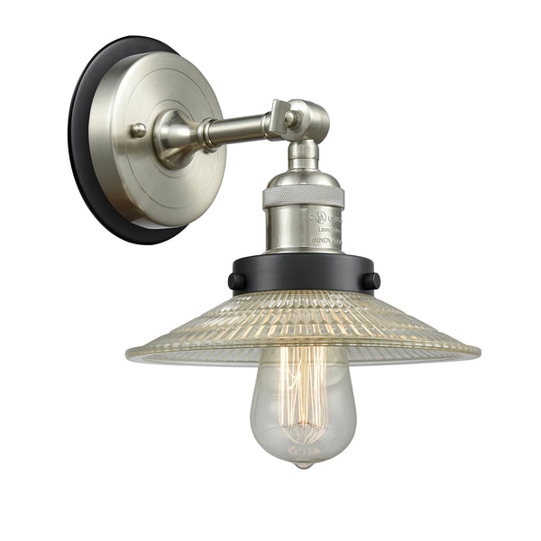 Halophane Sconce shown in the Brushed Satin Nickel finish with a Clear Halophane shade
