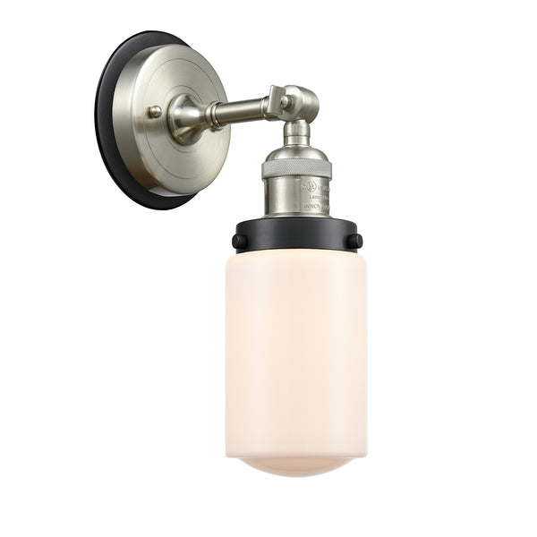 Dover Sconce shown in the Brushed Satin Nickel finish with a Matte White shade