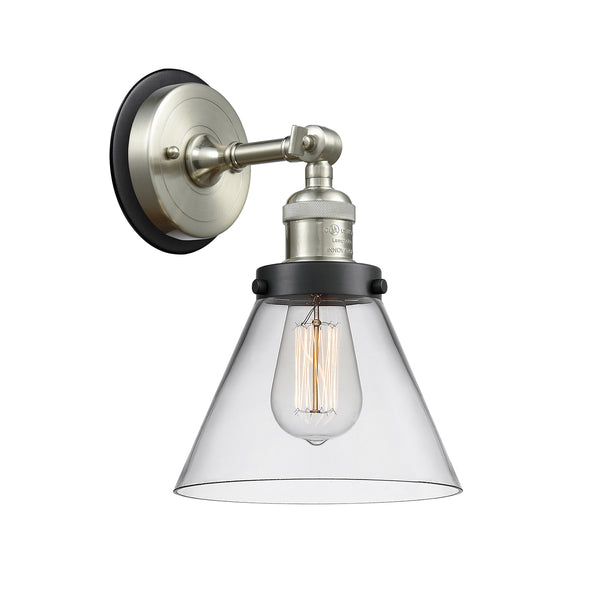 Cone Sconce shown in the Brushed Satin Nickel finish with a Clear shade