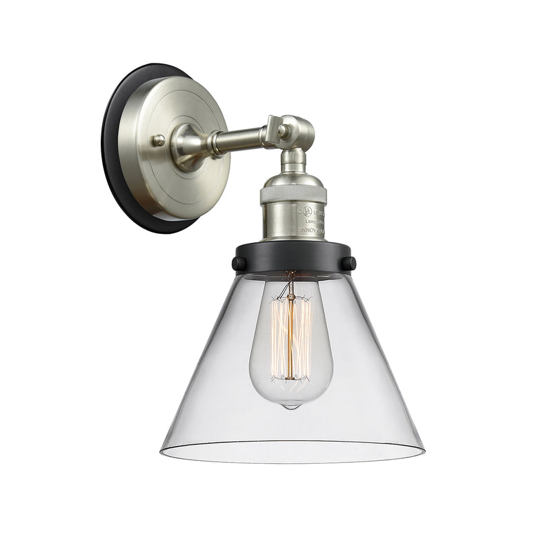 Cone Sconce shown in the Brushed Satin Nickel finish with a Clear shade